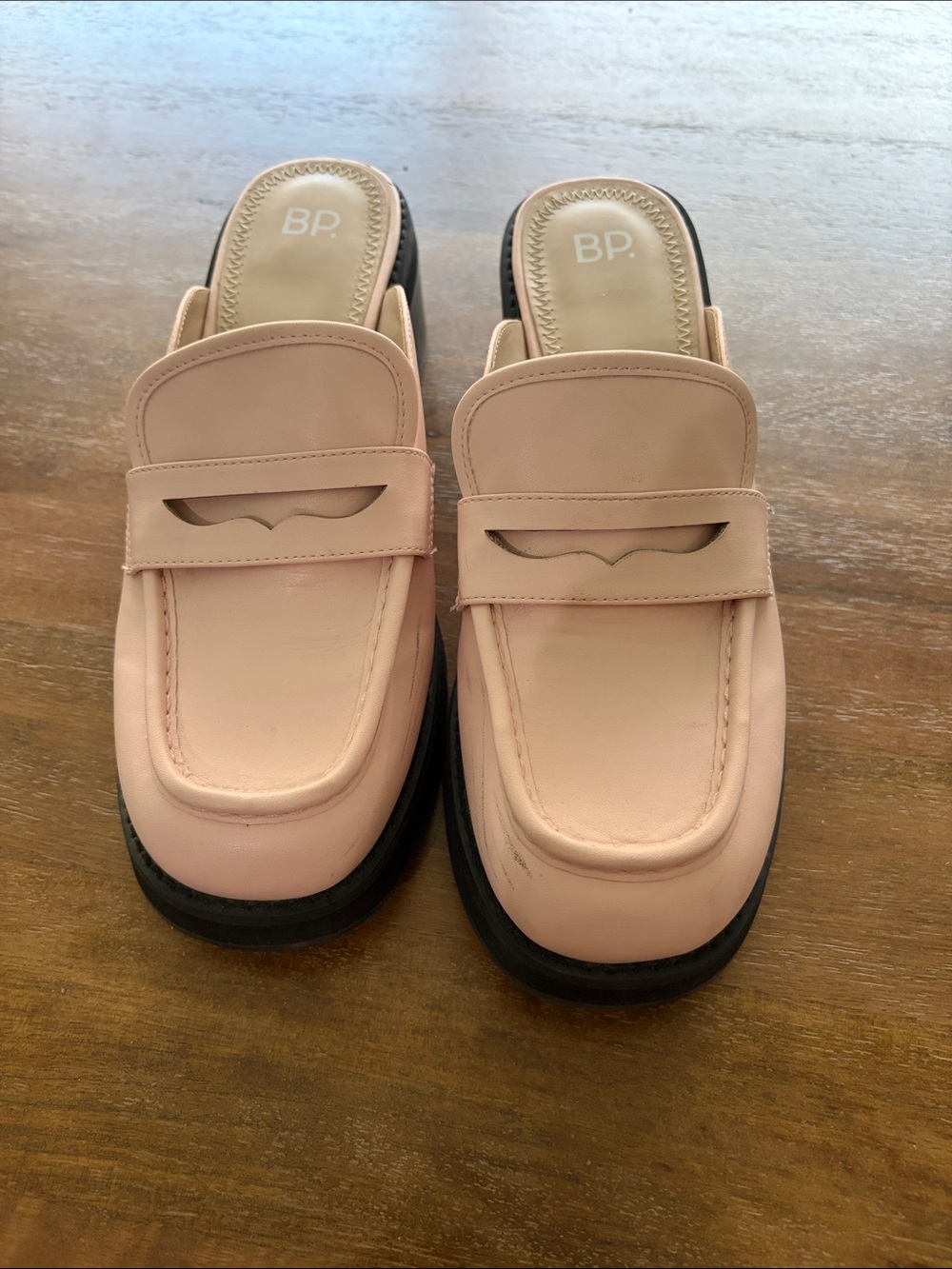 bp Blush Pink Leather Slip-On Mule Loafers